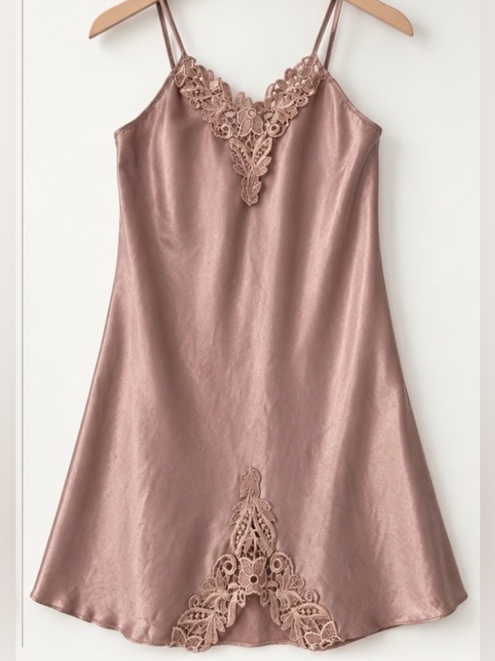 Dusty Rose Satin Lace Slip Nightgown Dress Size 2